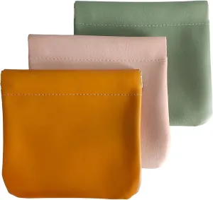 3Pcs Pocket/ Squeeze Cosmetic Bag, Waterproof Leather No Zipper Self-Closing Portable Travel Makeup Pouch (A)