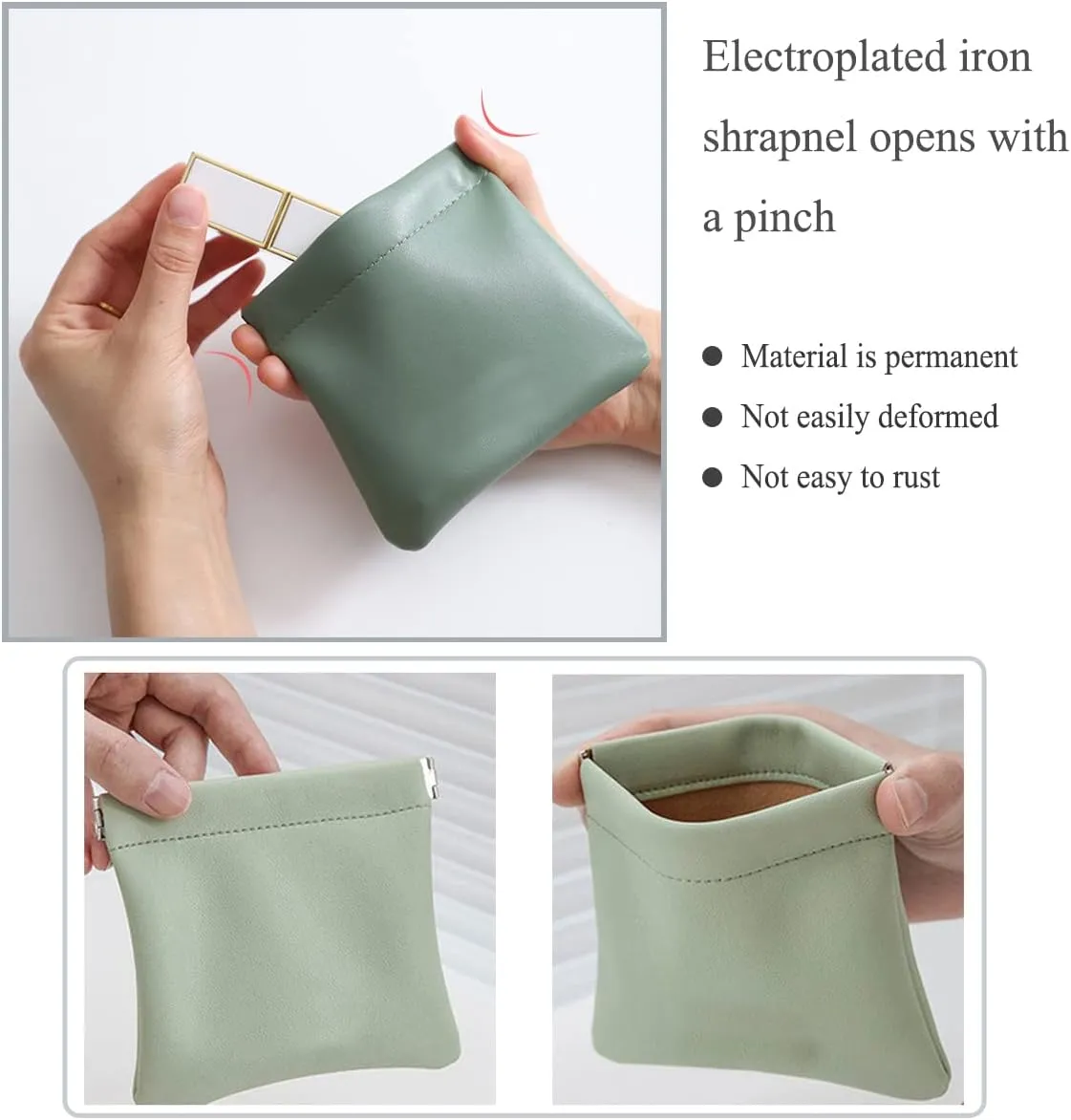 3Pcs Pocket/ Squeeze Cosmetic Bag, Waterproof Leather No Zipper Self-Closing Portable Travel Makeup Pouch (A)