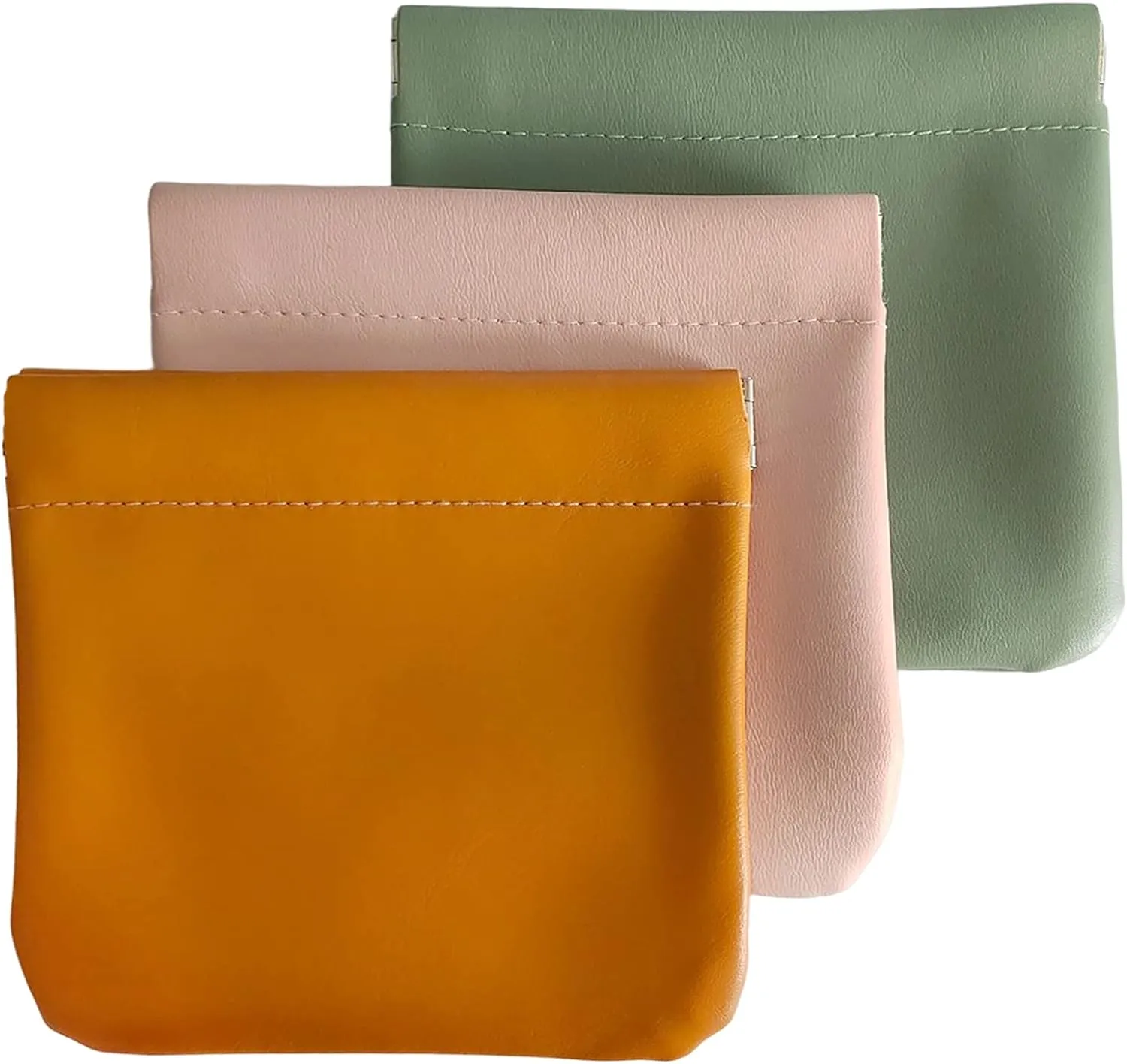 3Pcs Pocket/ Squeeze Cosmetic Bag, Waterproof Leather No Zipper Self-Closing Portable Travel Makeup Pouch (A)