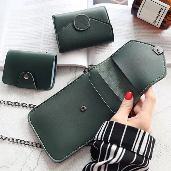 3PCS/ Set Fashion with Touch Screen Window Mobile Phone Storage Crossbody Shoulder Bag Card Holder Purse