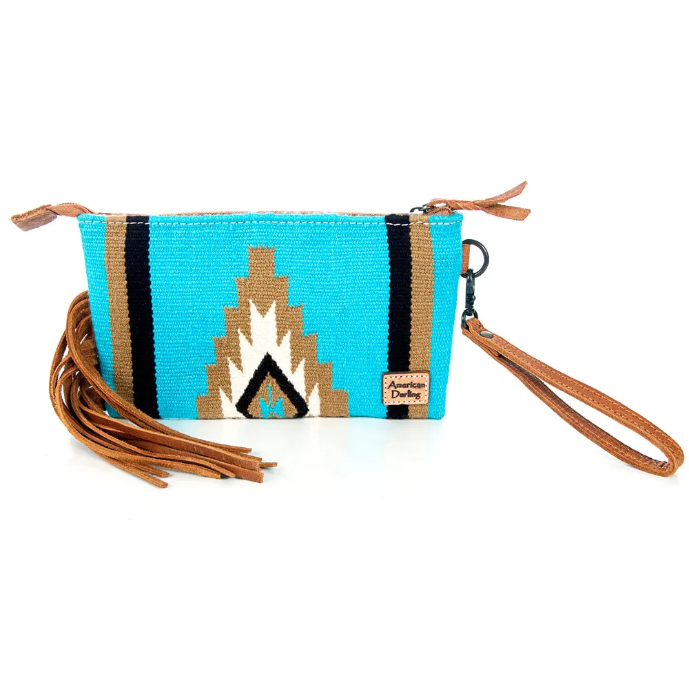 American Darling ADBG344TANDAR10 Wristlet Hand Tooled Saddle Blanket Genuine Leather Women Bag Western Handbag Purse