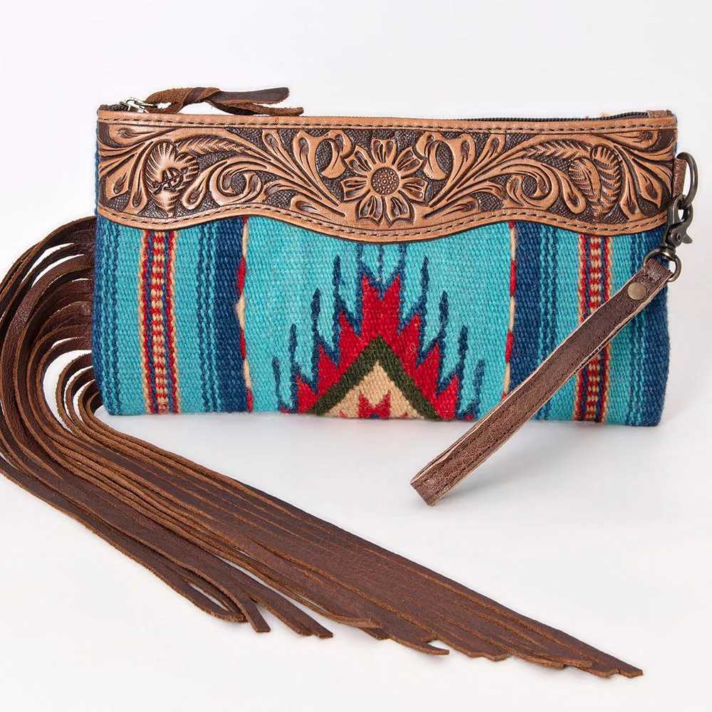 American Darling ADBG642 Wristlet Hand Tooled Saddle Blanket Genuine Leather Women Bag Western Handbag Purse