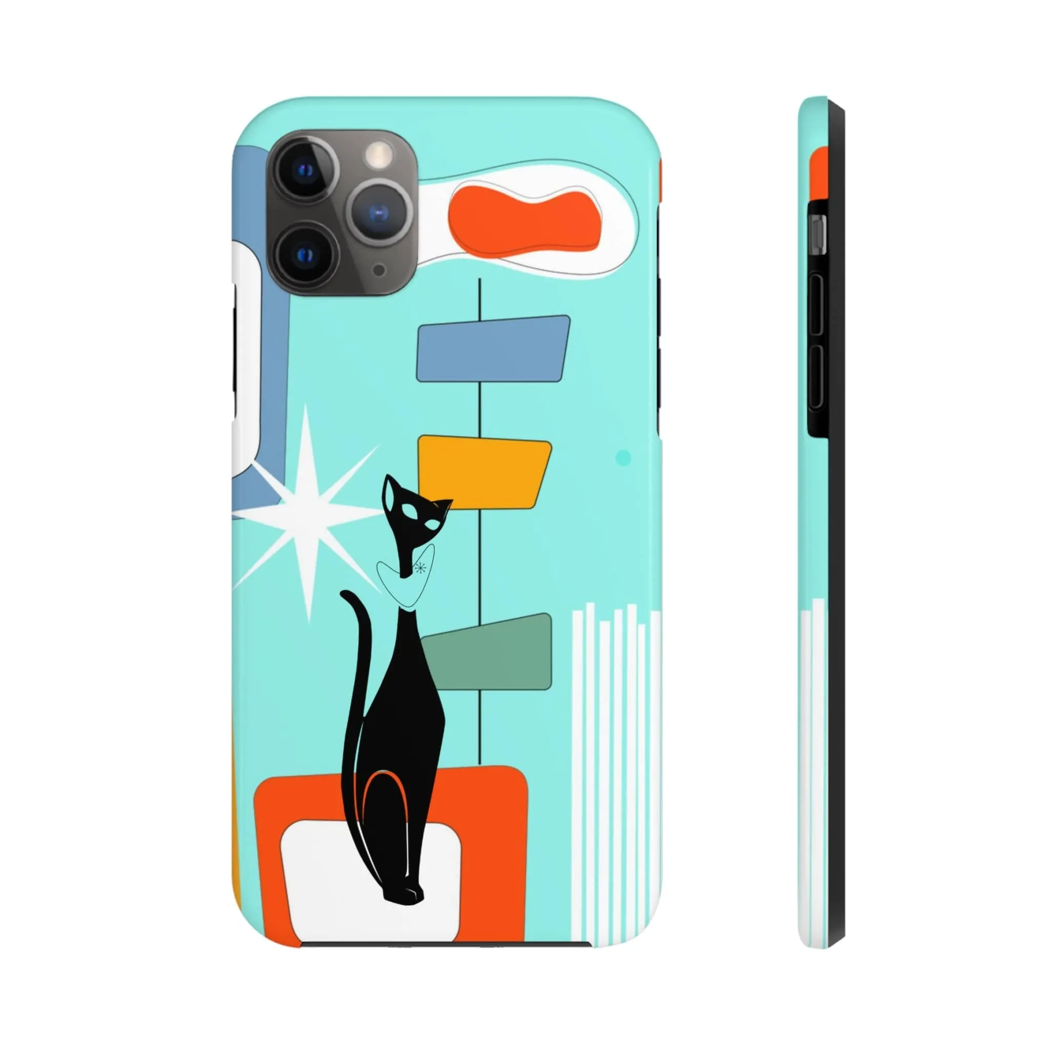 Atomic Cat, Mid Mod, Aqua Blue, Geometric Retro Smart Phone Tough Phone Cases