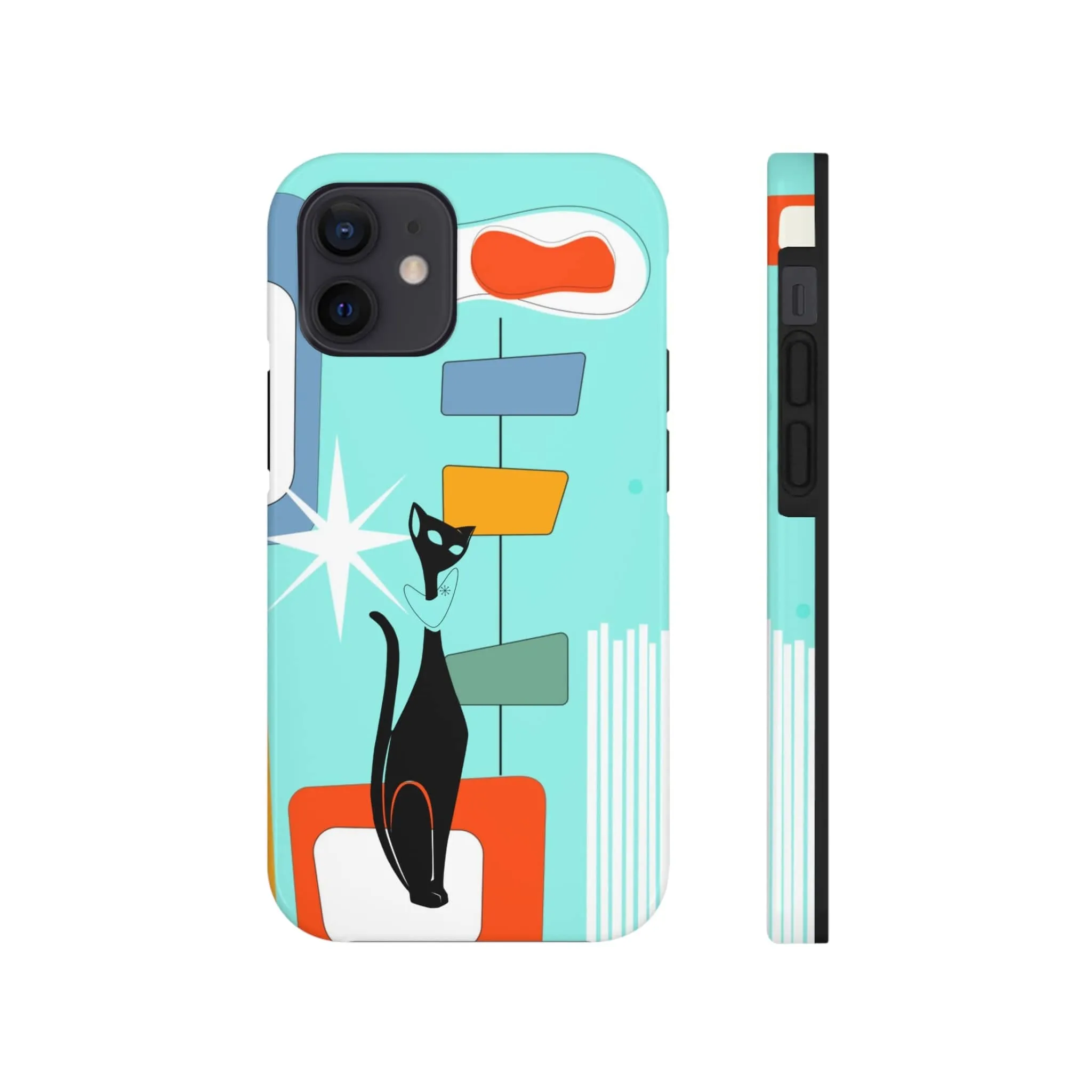 Atomic Cat, Mid Mod, Aqua Blue, Geometric Retro Smart Phone Tough Phone Cases