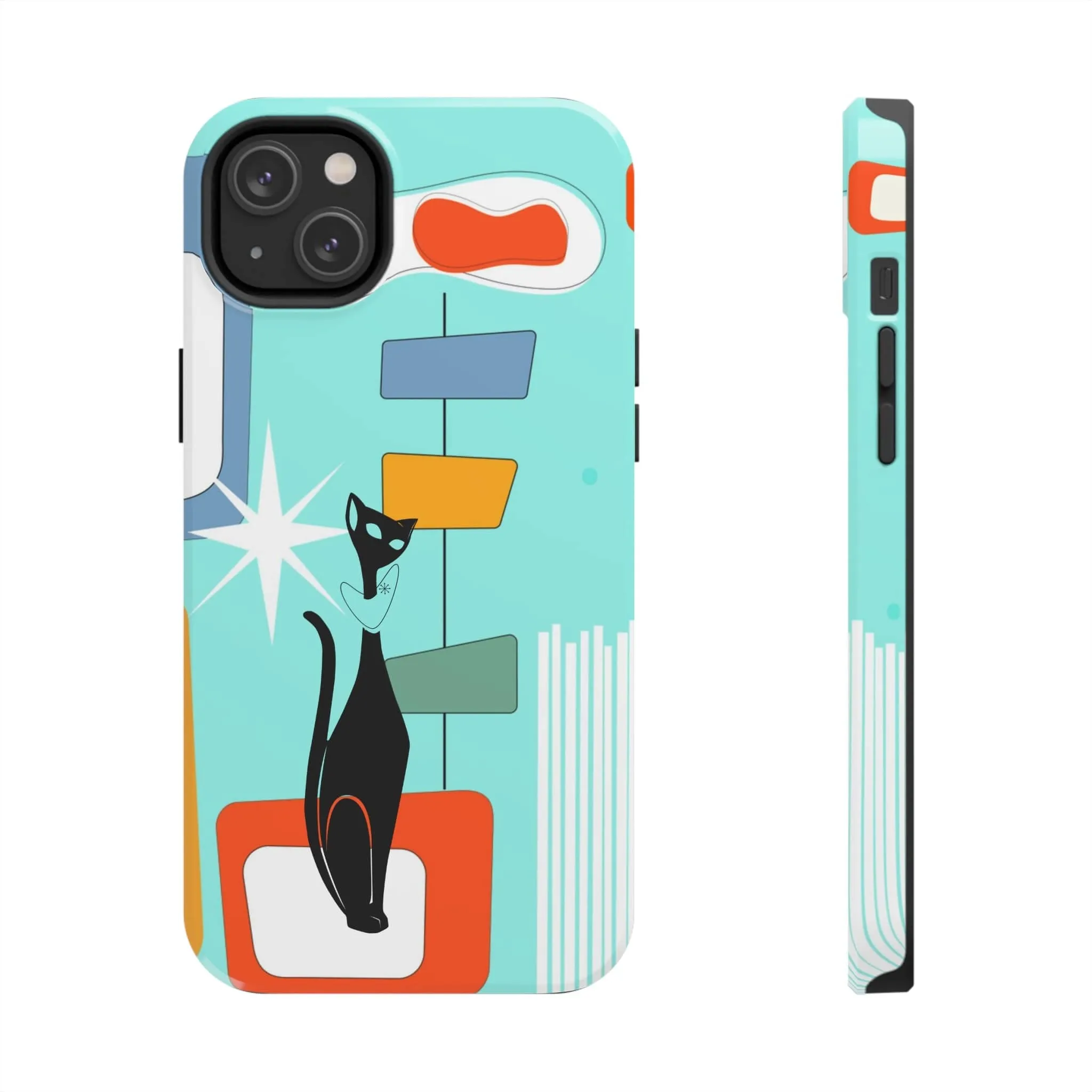 Atomic Cat, Mid Mod, Aqua Blue, Geometric Retro Smart Phone Tough Phone Cases