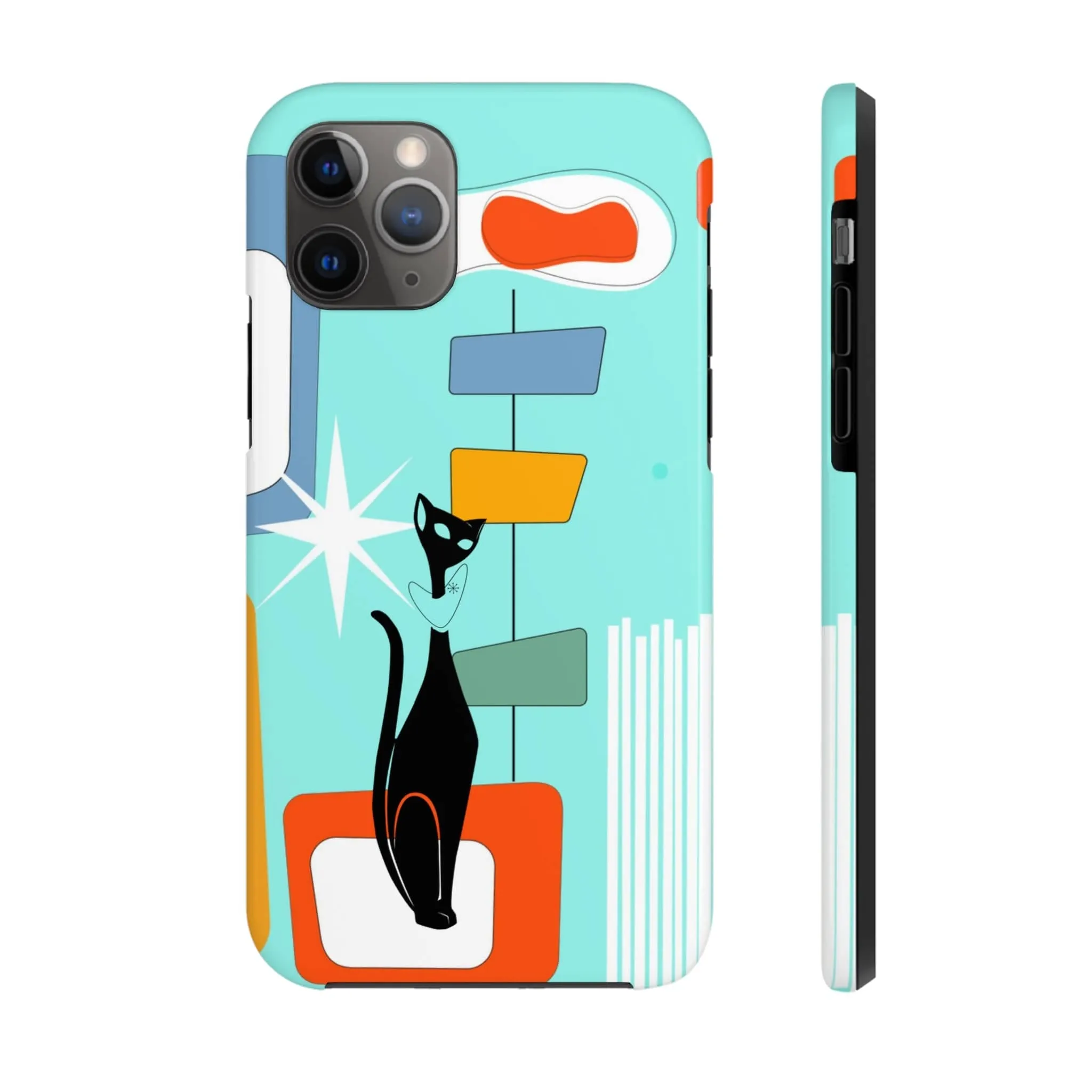 Atomic Cat, Mid Mod, Aqua Blue, Geometric Retro Smart Phone Tough Phone Cases