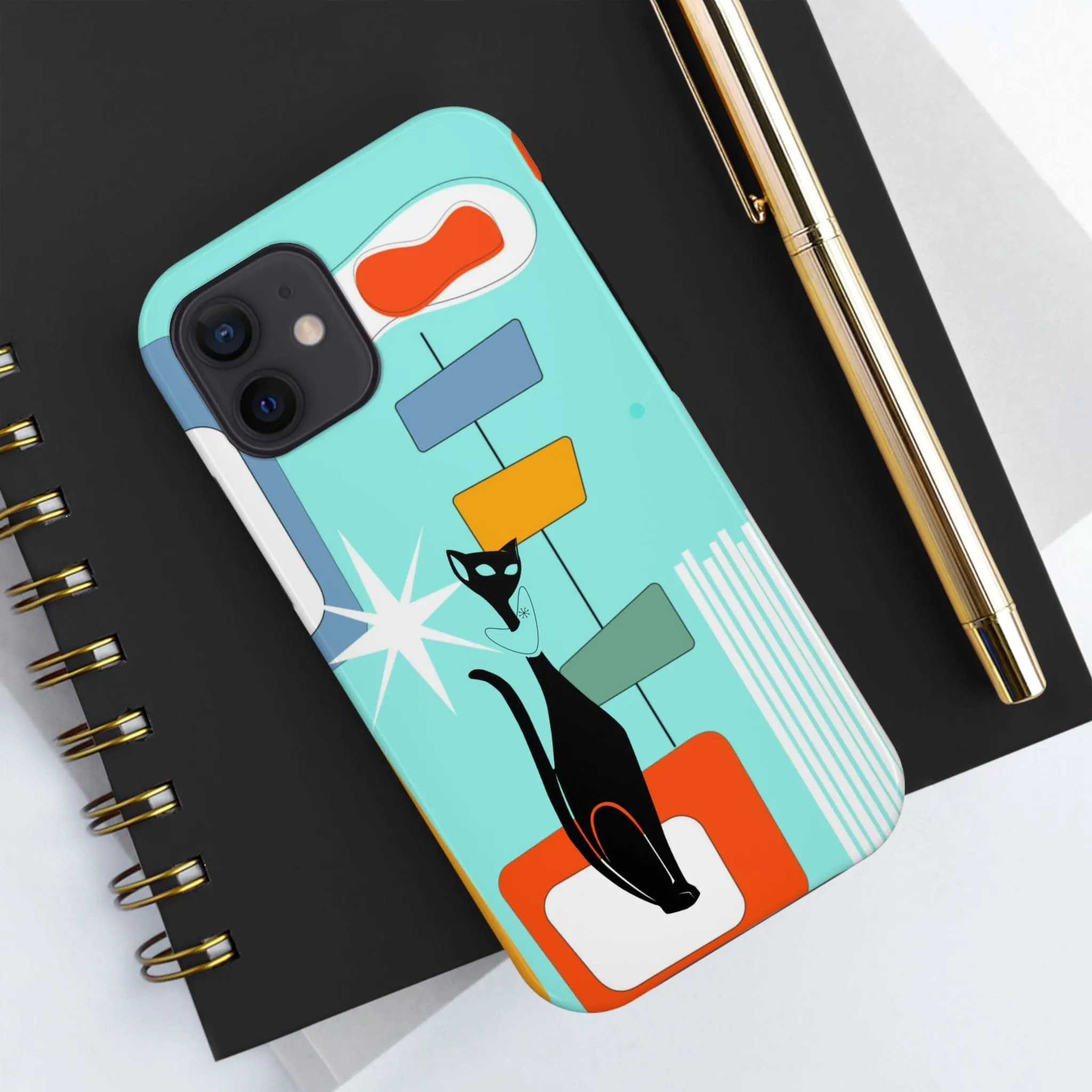 Atomic Cat, Mid Mod, Aqua Blue, Geometric Retro Smart Phone Tough Phone Cases