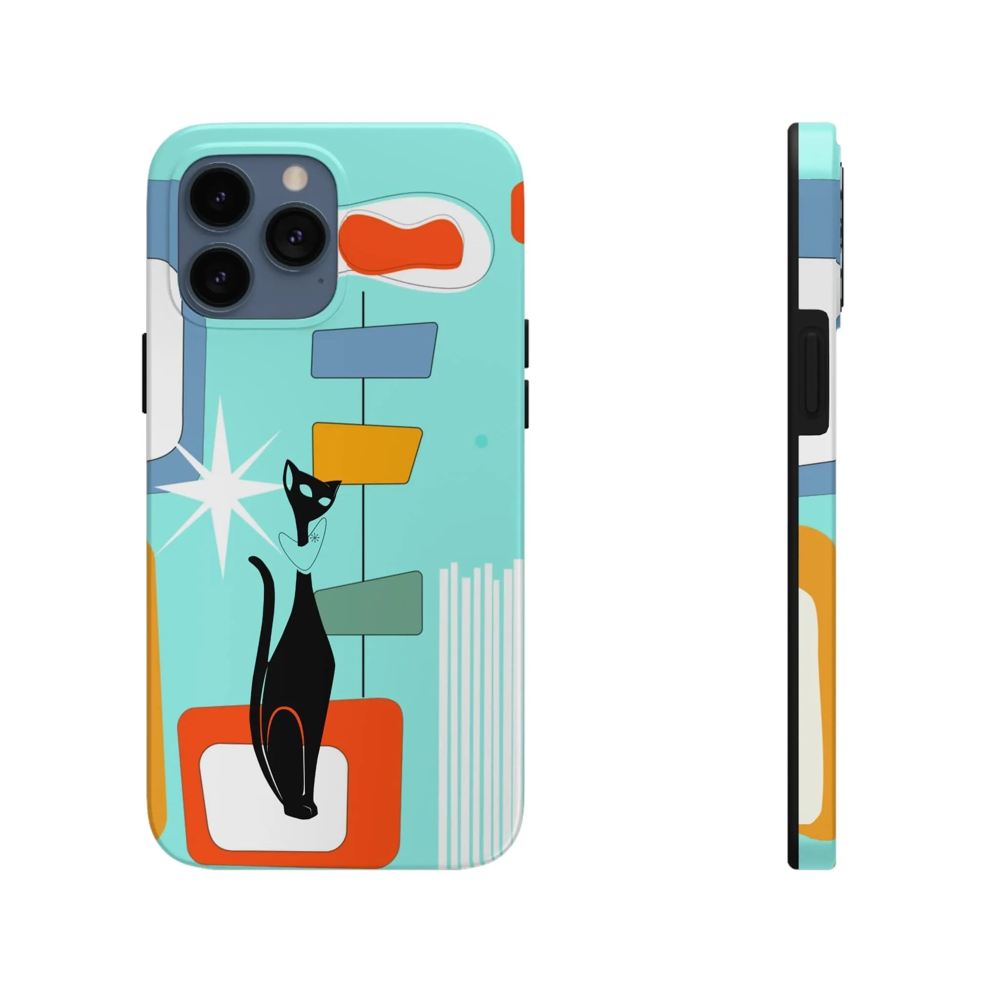 Atomic Cat, Mid Mod, Aqua Blue, Geometric Retro Smart Phone Tough Phone Cases