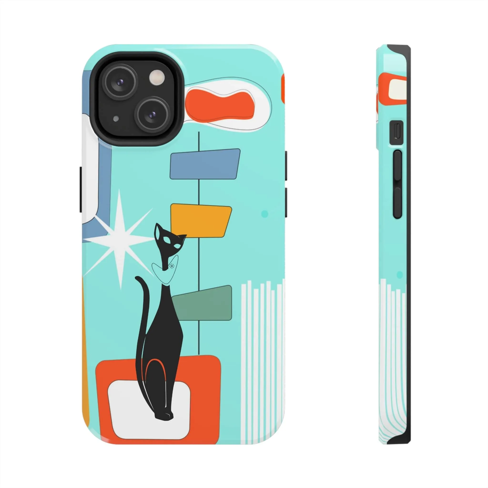 Atomic Cat, Mid Mod, Aqua Blue, Geometric Retro Smart Phone Tough Phone Cases