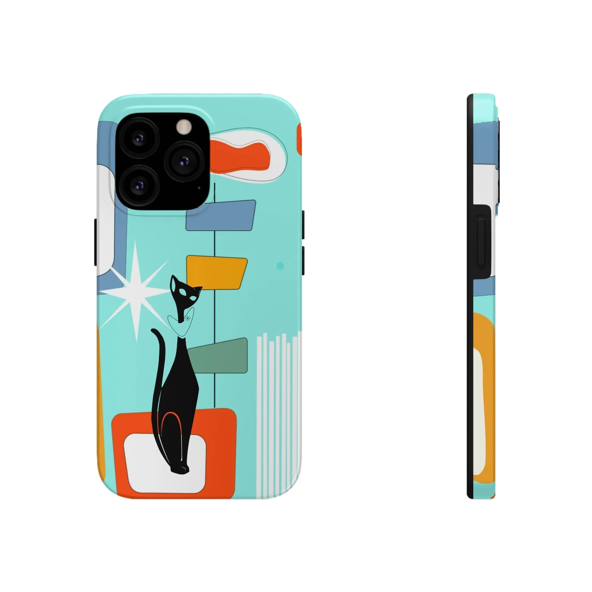 Atomic Cat, Mid Mod, Aqua Blue, Geometric Retro Smart Phone Tough Phone Cases