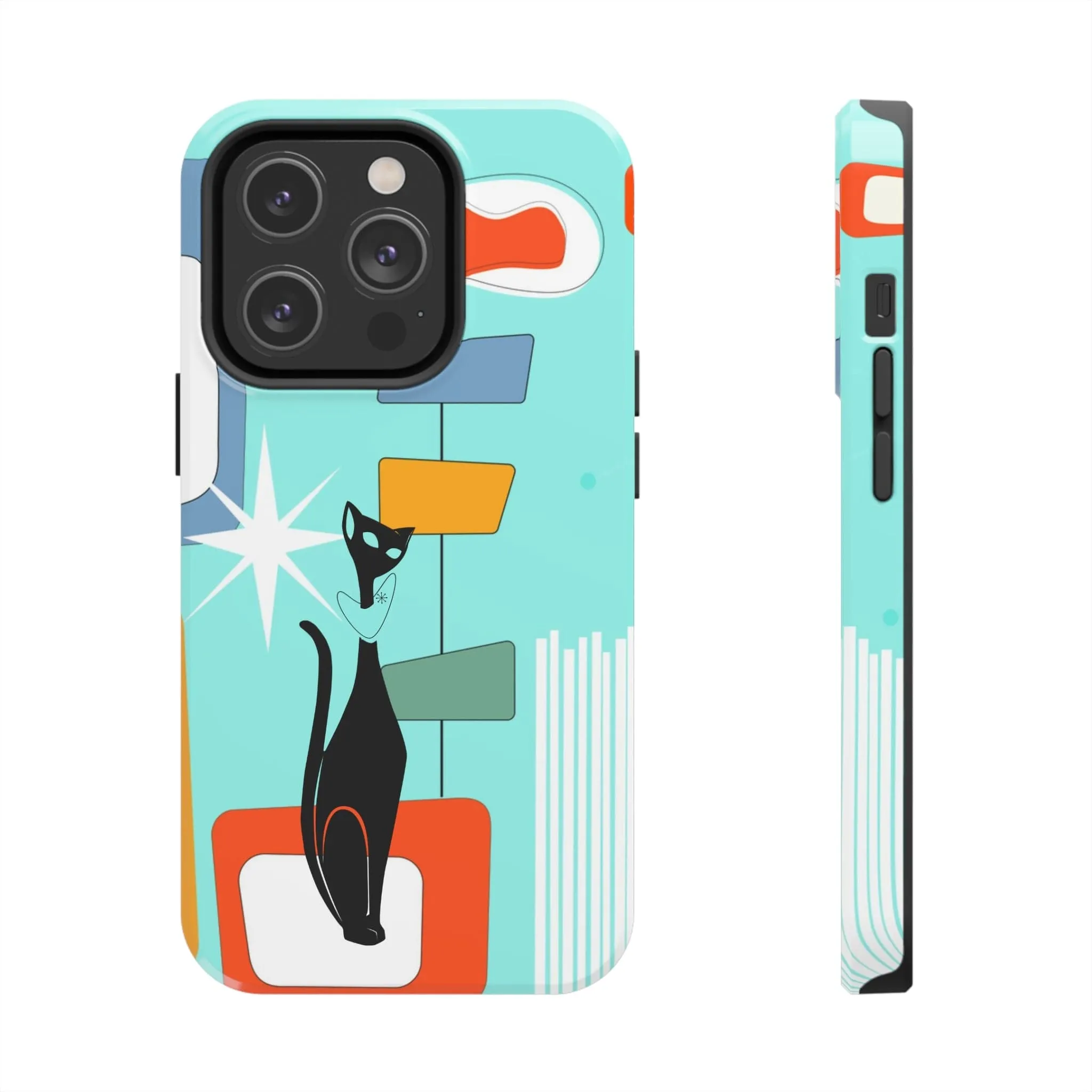 Atomic Cat, Mid Mod, Aqua Blue, Geometric Retro Smart Phone Tough Phone Cases