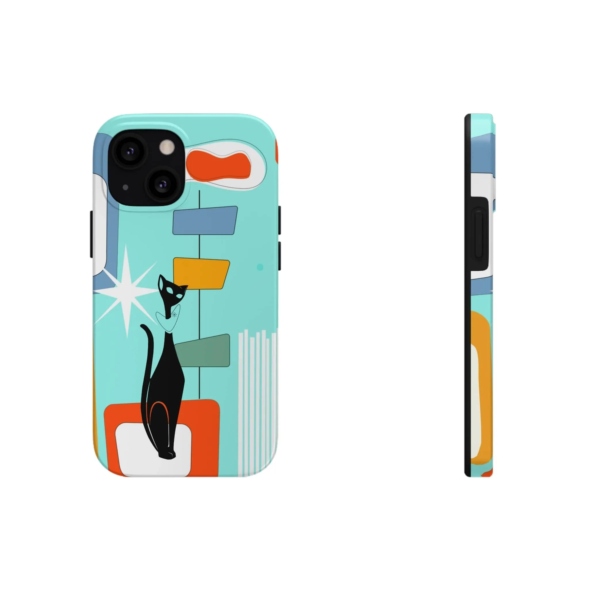 Atomic Cat, Mid Mod, Aqua Blue, Geometric Retro Smart Phone Tough Phone Cases