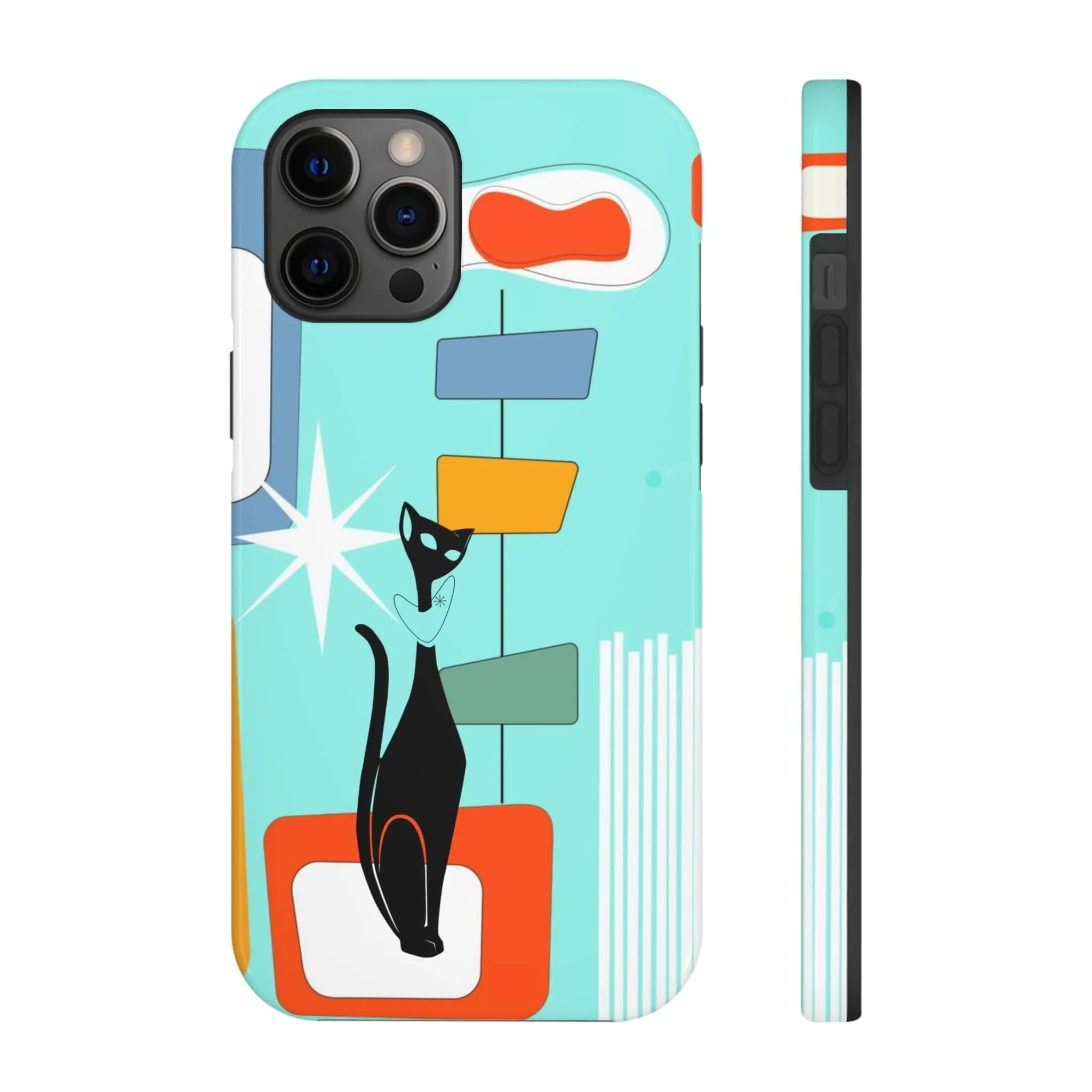Atomic Cat, Mid Mod, Aqua Blue, Geometric Retro Smart Phone Tough Phone Cases
