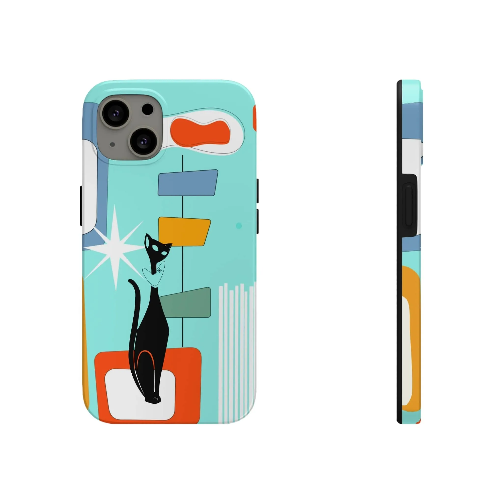 Atomic Cat, Mid Mod, Aqua Blue, Geometric Retro Smart Phone Tough Phone Cases