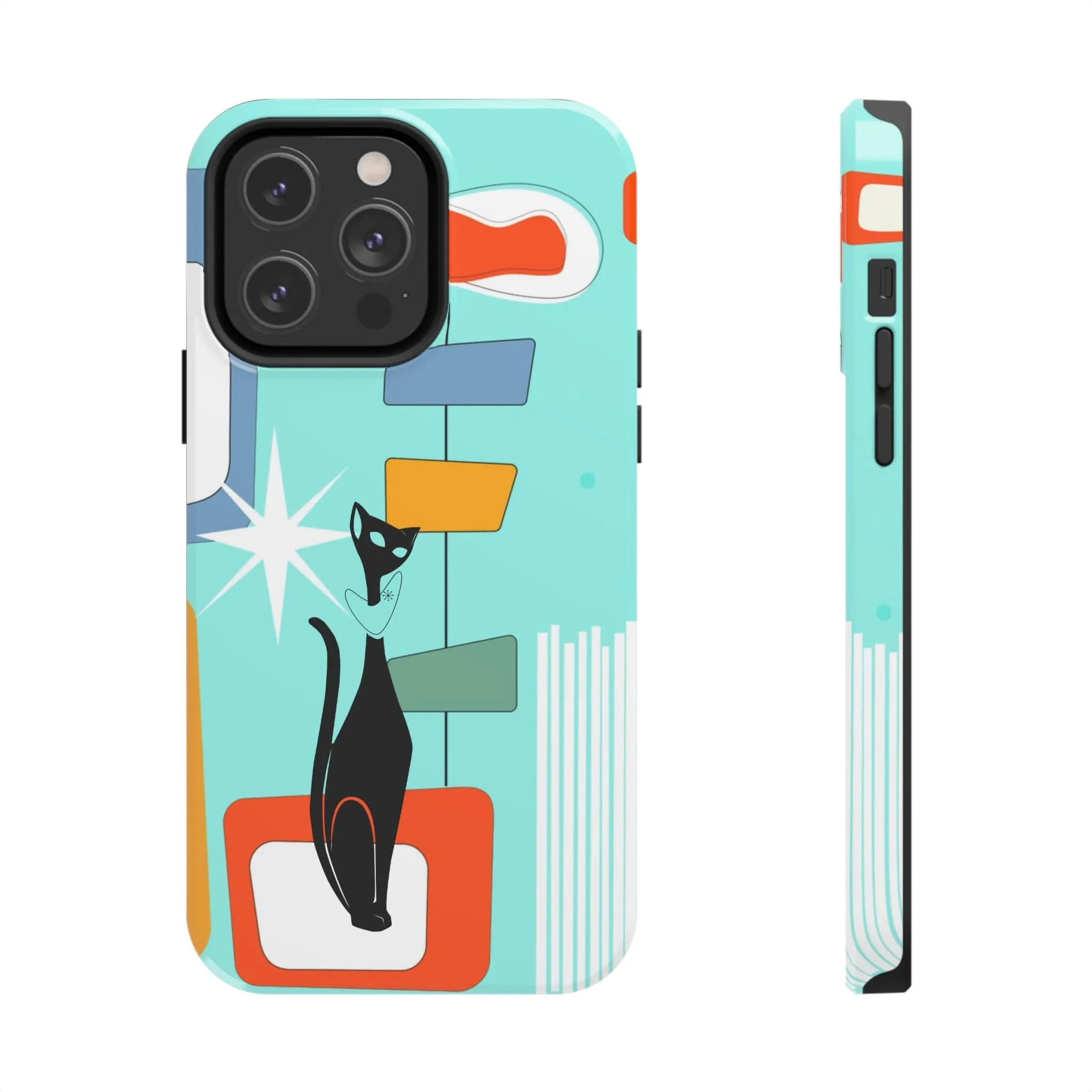 Atomic Cat, Mid Mod, Aqua Blue, Geometric Retro Smart Phone Tough Phone Cases