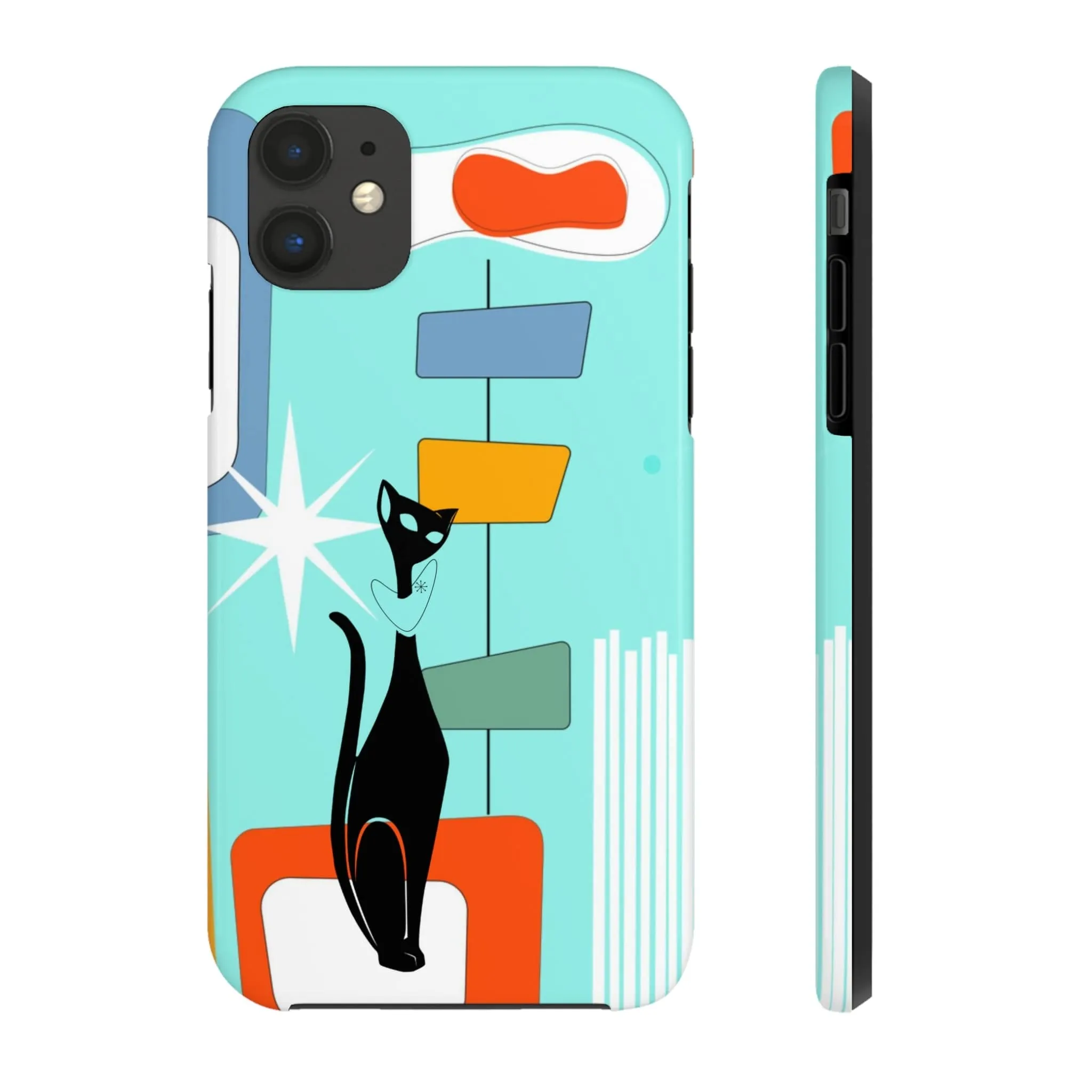 Atomic Cat, Mid Mod, Aqua Blue, Geometric Retro Smart Phone Tough Phone Cases