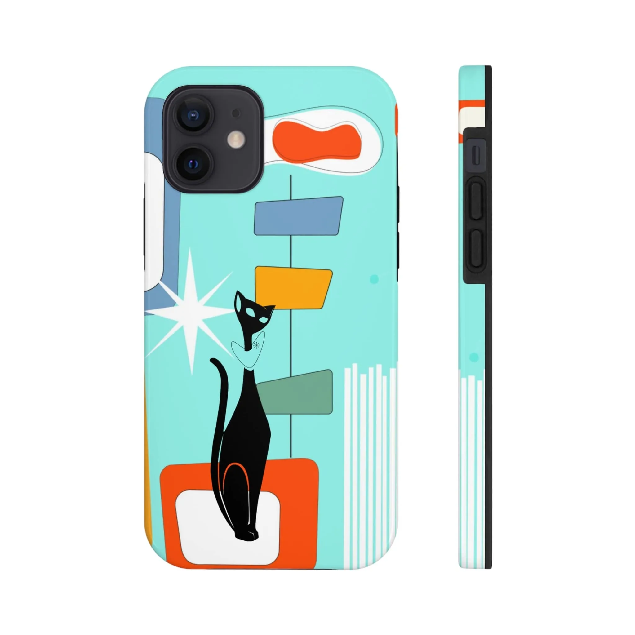 Atomic Cat, Mid Mod, Aqua Blue, Geometric Retro Smart Phone Tough Phone Cases