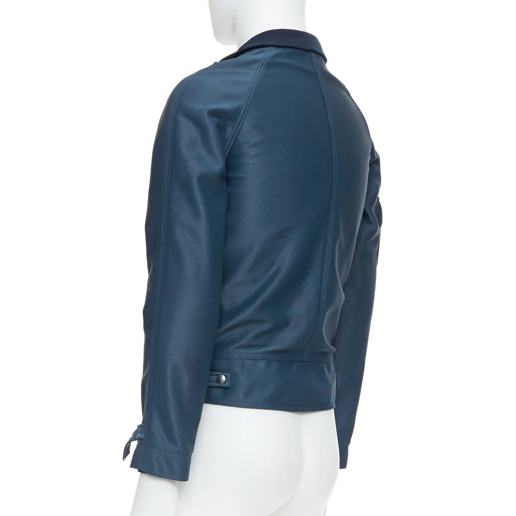 BALENCIAGA 2003 blue silver snap buttons cropped moto biker jacket FR46 S
