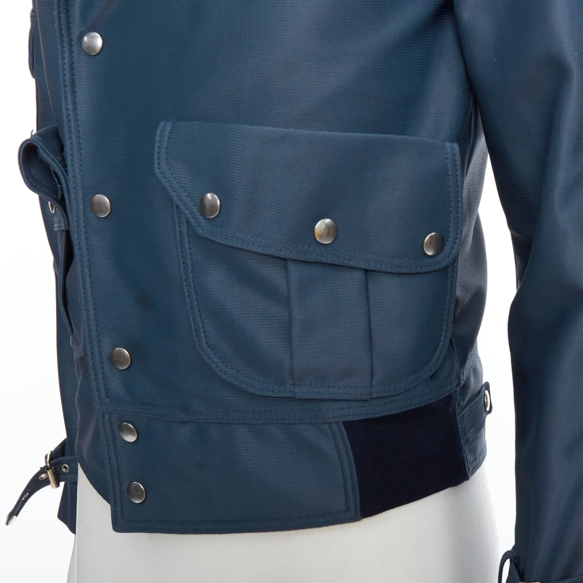 BALENCIAGA 2003 blue silver snap buttons cropped moto biker jacket FR46 S
