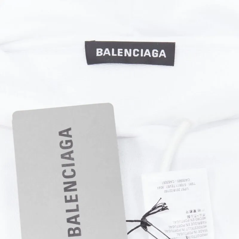 BALENCIAGA 2018 black Gothic Tattoo logo embroidery white cotton hoodie S