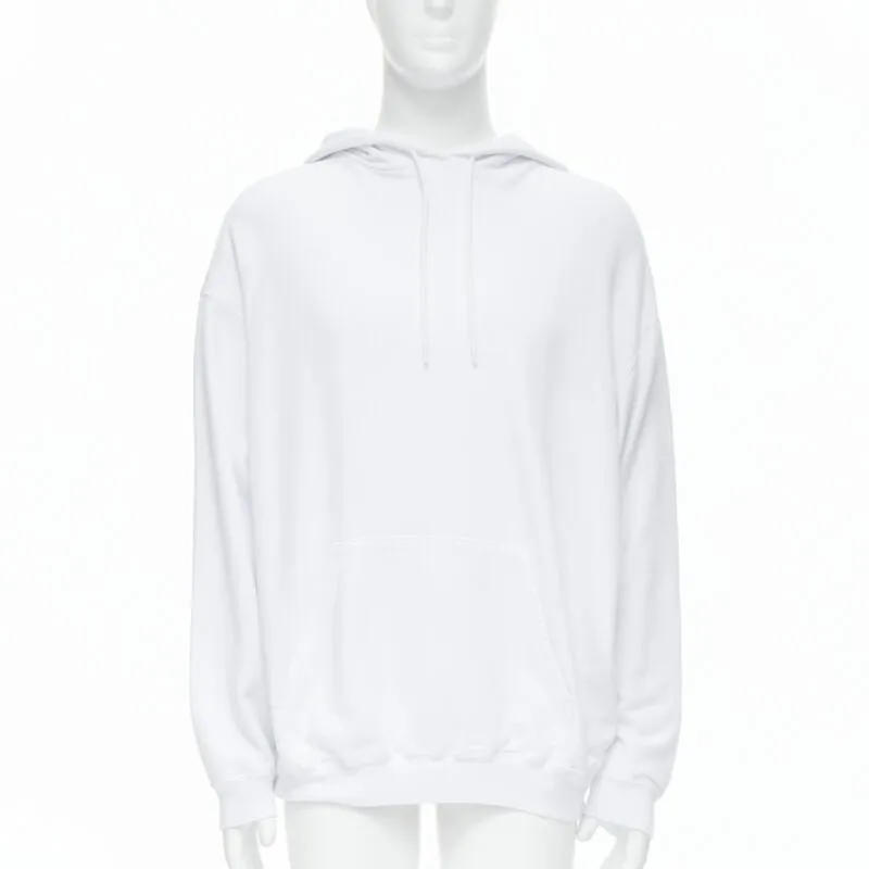 BALENCIAGA 2018 black Gothic Tattoo logo embroidery white cotton hoodie S