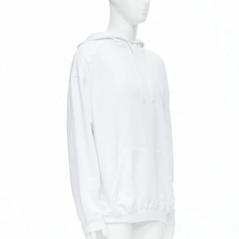 BALENCIAGA 2018 black Gothic Tattoo logo embroidery white cotton hoodie S