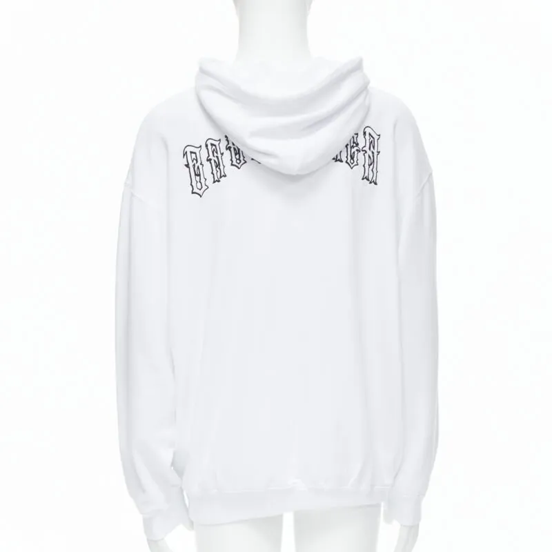 BALENCIAGA 2018 black Gothic Tattoo logo embroidery white cotton hoodie S