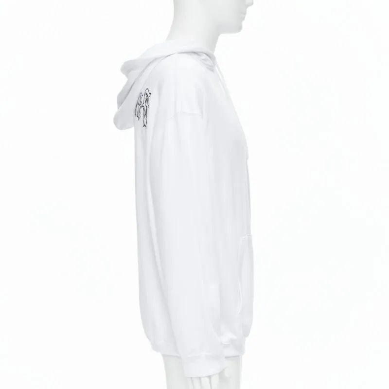 BALENCIAGA 2018 black Gothic Tattoo logo embroidery white cotton hoodie S