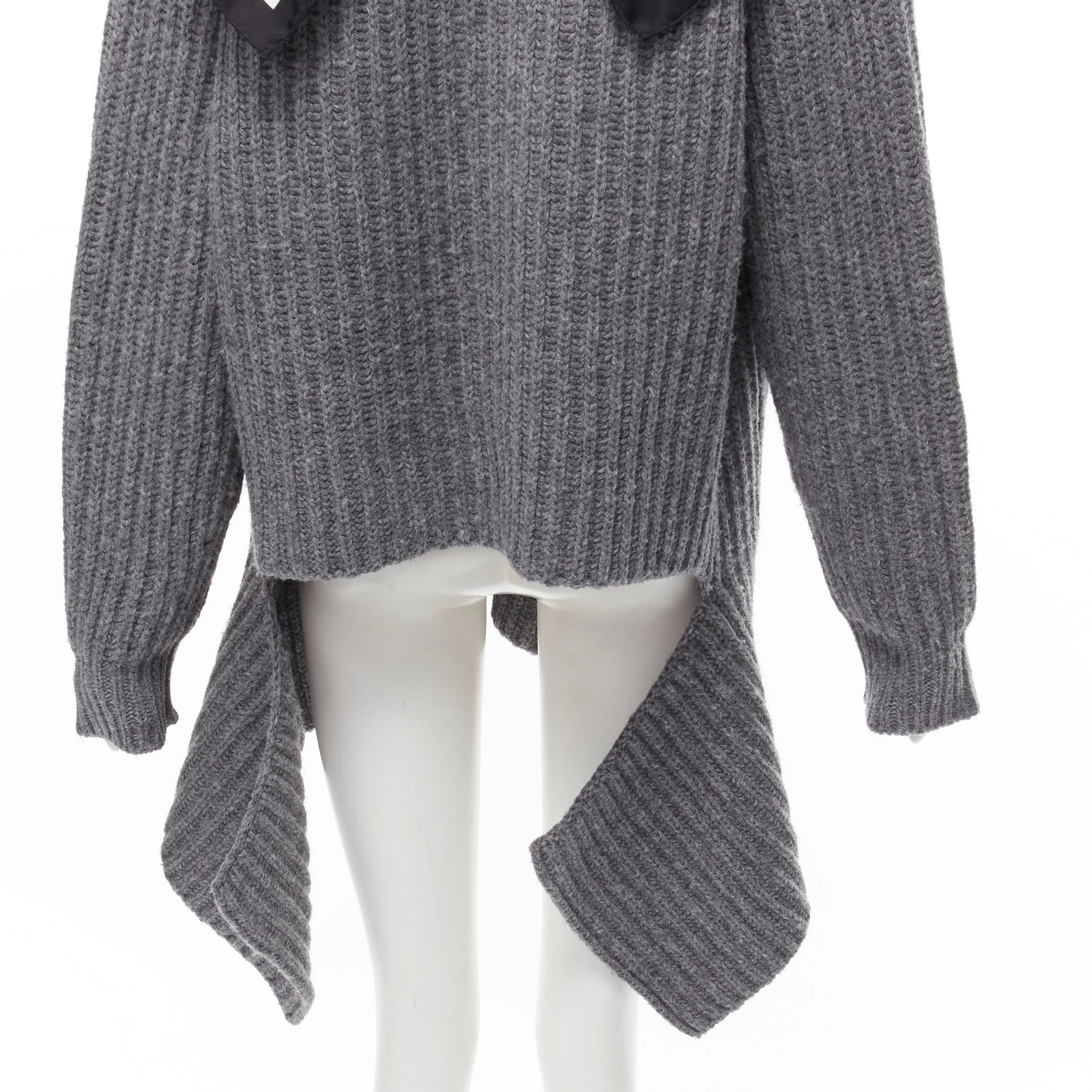 BALENCIAGA 2018 Demna grey wool silk scarf collar detached hem sweater FR34 XS