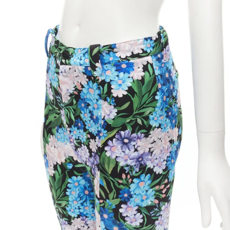 BALENCIAGA 2018 Pantashoes Knife blue floral print spandex boots IT38 EU38