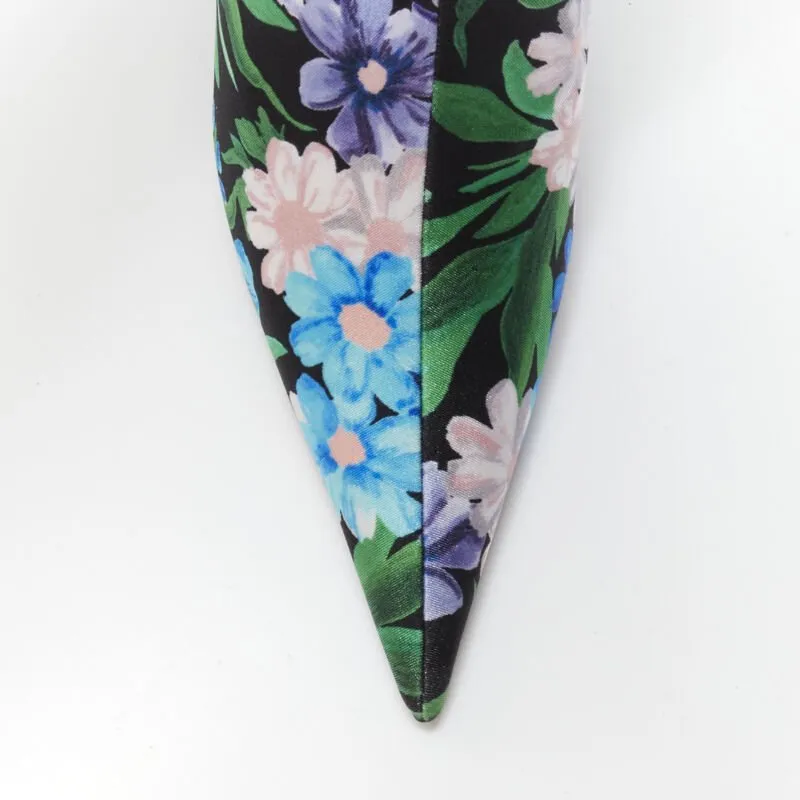 BALENCIAGA 2018 Pantashoes Knife blue floral print spandex boots IT38 EU38