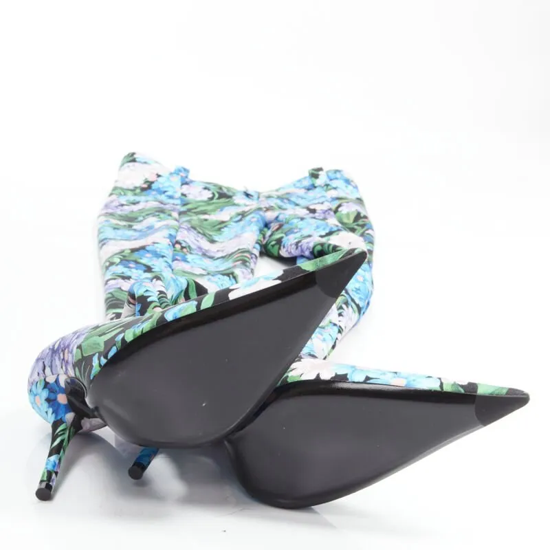 BALENCIAGA 2018 Pantashoes Knife blue floral print spandex boots IT38 EU38