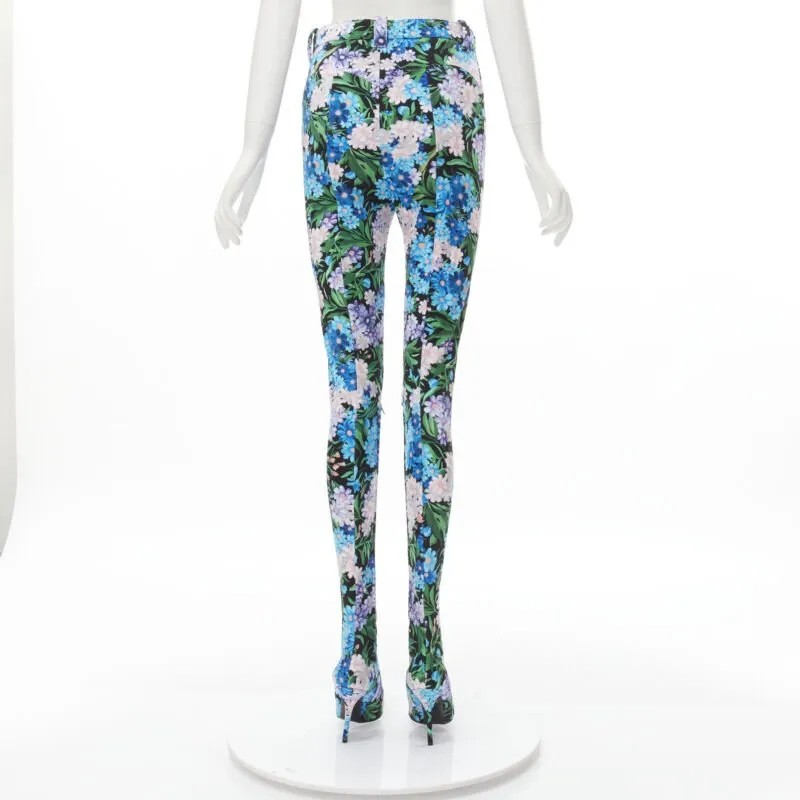 BALENCIAGA 2018 Pantashoes Knife blue floral print spandex boots IT38 EU38
