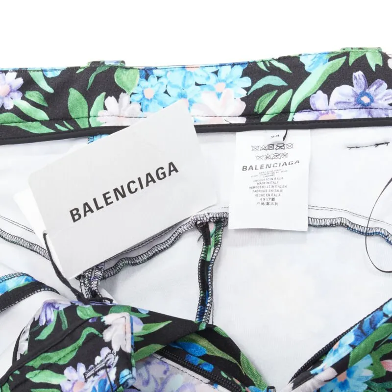 BALENCIAGA 2018 Pantashoes Knife blue floral print spandex boots IT38 EU38