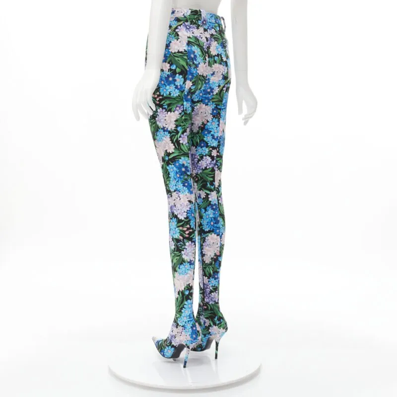 BALENCIAGA 2018 Pantashoes Knife blue floral print spandex boots IT38 EU38
