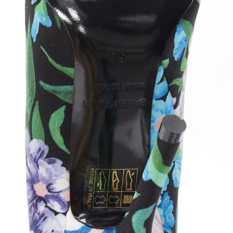 BALENCIAGA 2018 Pantashoes Knife blue floral print spandex boots IT38 EU38