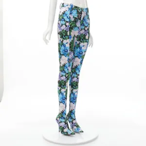 BALENCIAGA 2018 Pantashoes Knife blue floral print spandex boots IT38 EU38