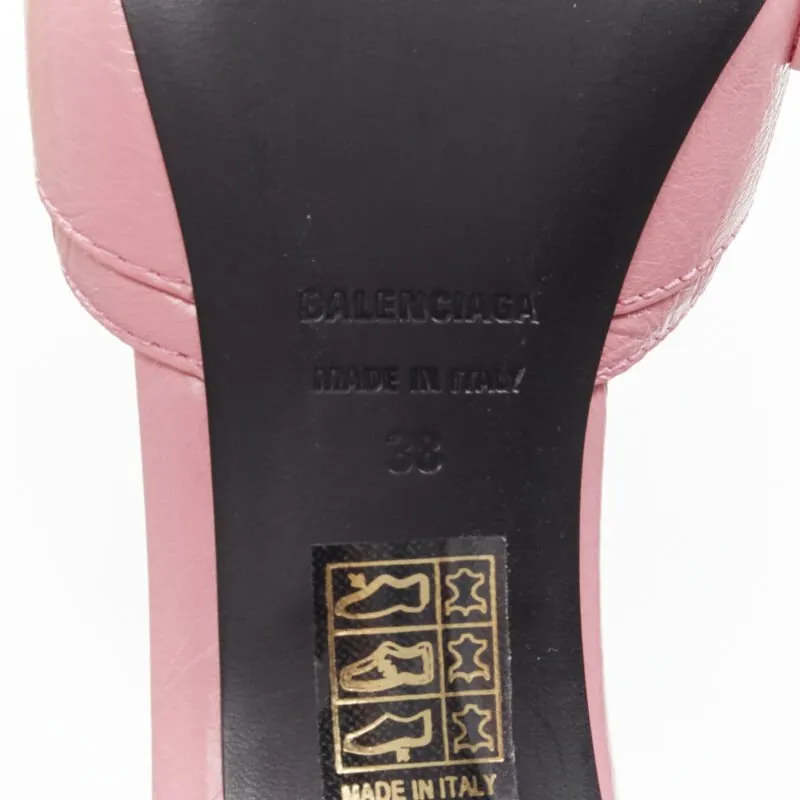 BALENCIAGA 2022 Cagole pink leather silver studded mule heel EU38 US8