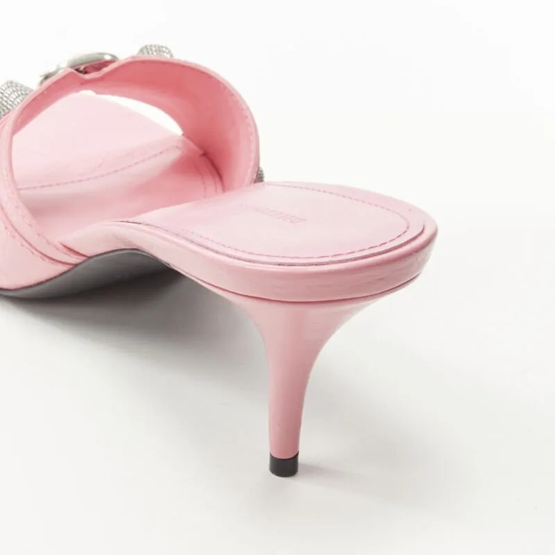 BALENCIAGA 2022 Cagole pink leather silver studded mule heel EU38 US8