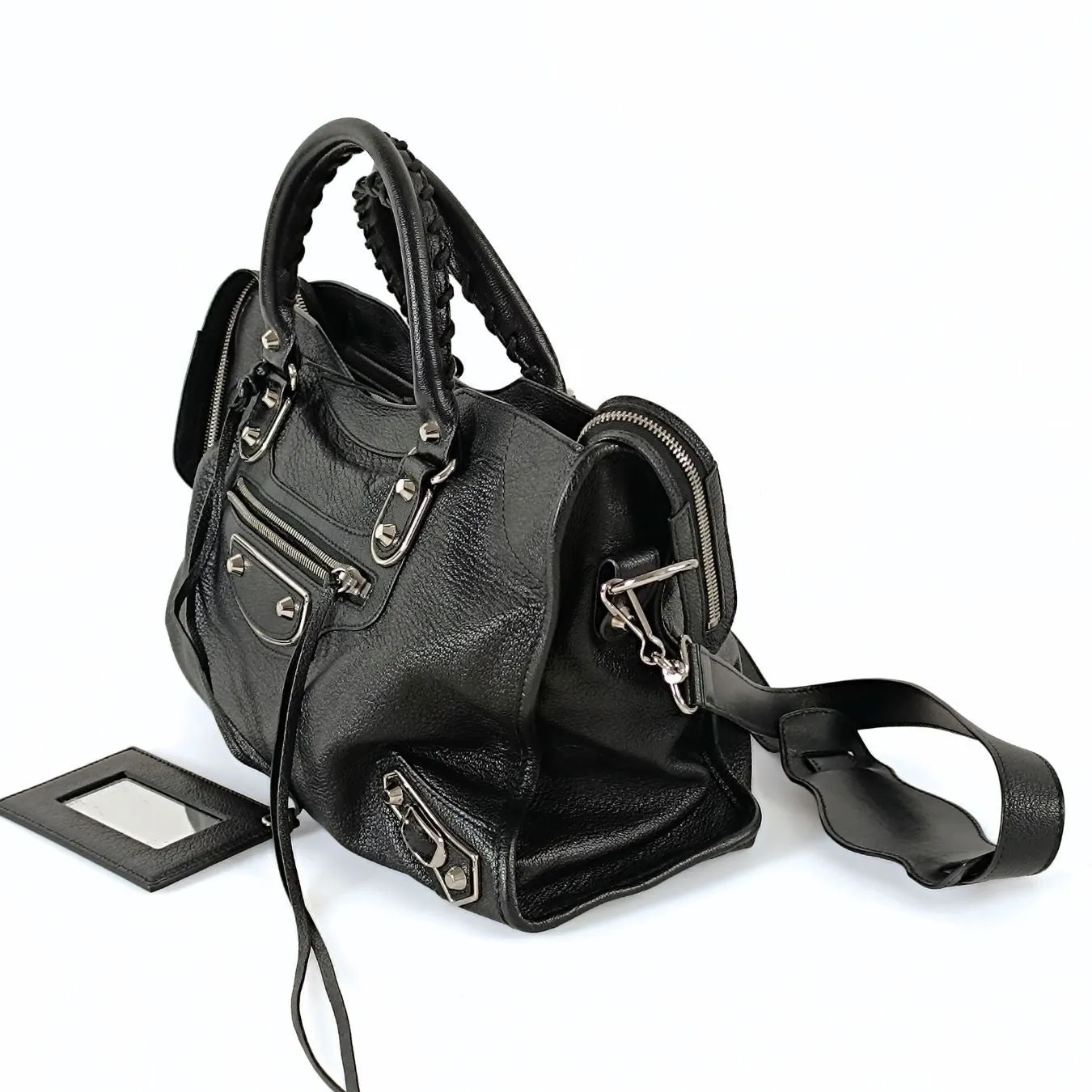 BALENCIAGA Balenciaga Balenciaga Le City Metallic Medium shoulder bag in black leather
