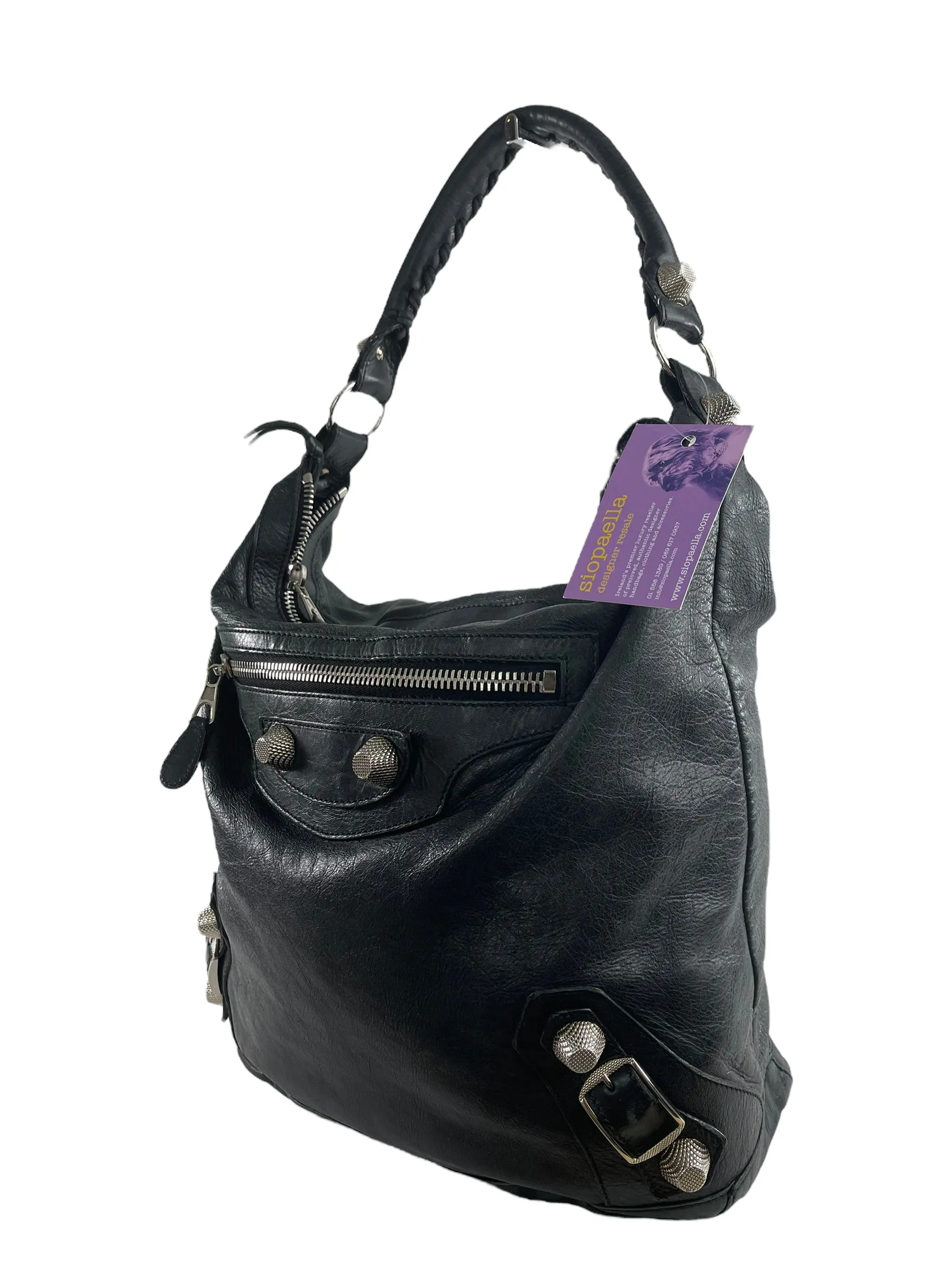 Balenciaga Black Leather "Motocross" Shoulder Bag