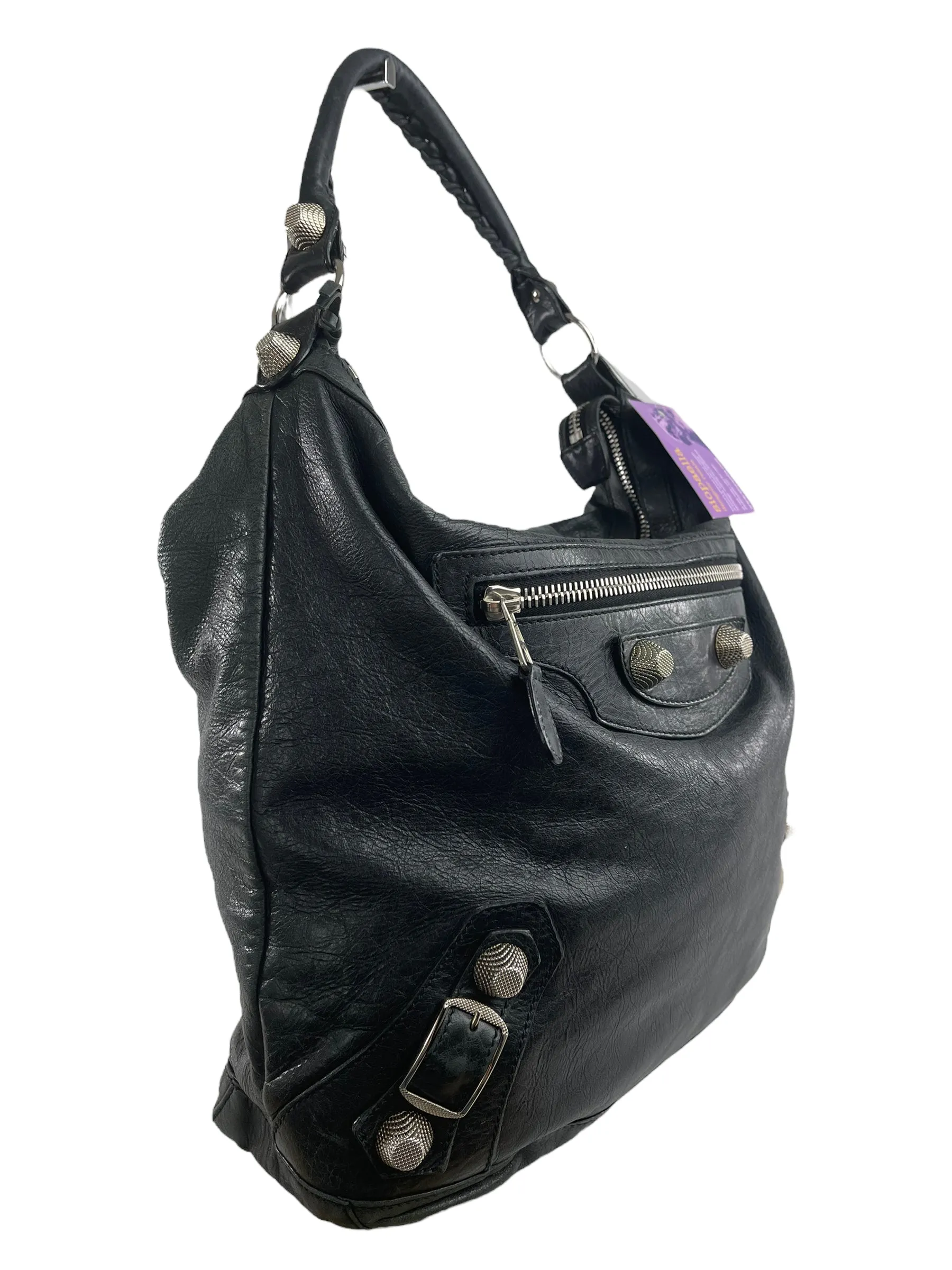 Balenciaga Black Leather "Motocross" Shoulder Bag