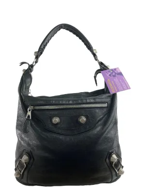 Balenciaga Black Leather "Motocross" Shoulder Bag