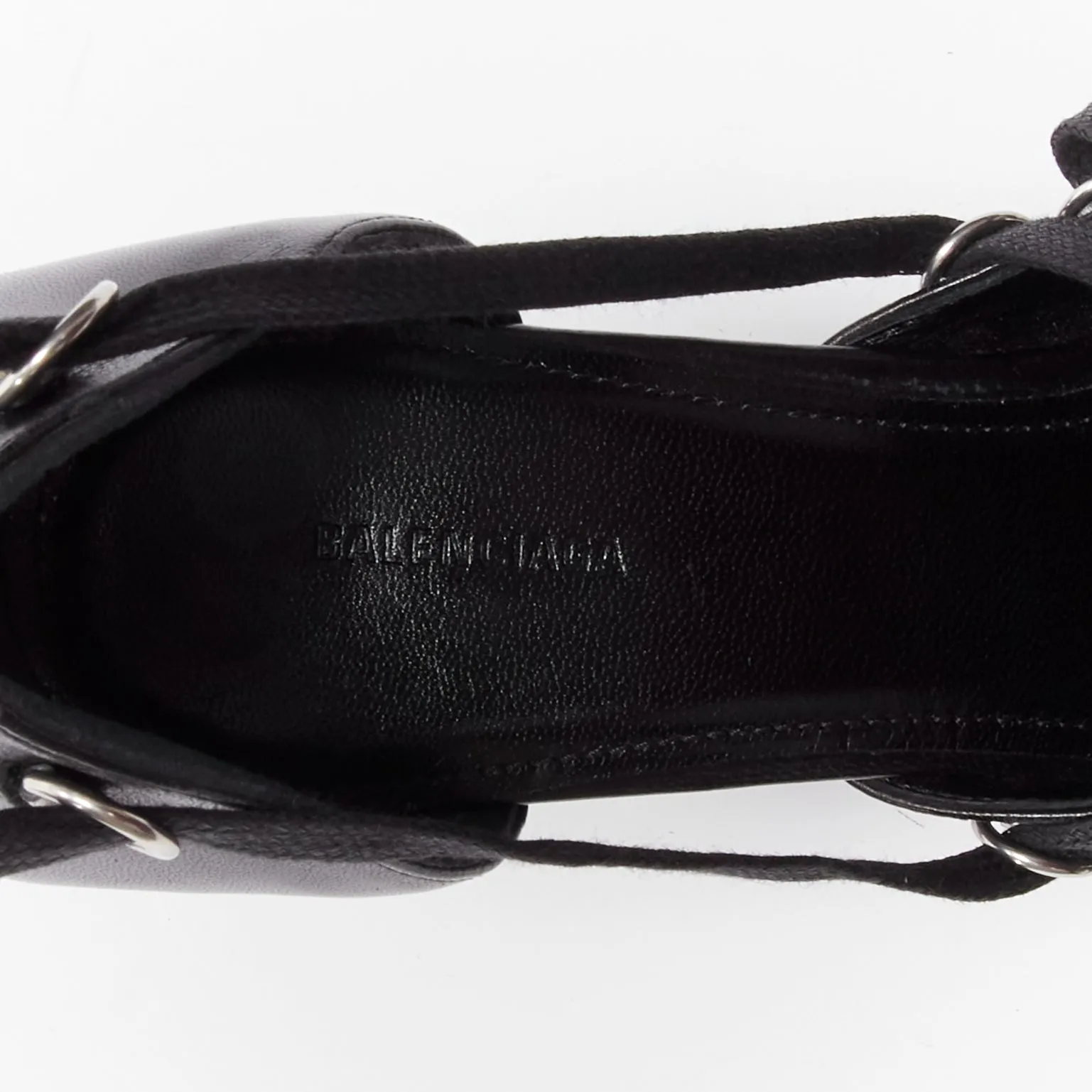 BALENCIAGA Corset black leather silver buckles laced pump EU36