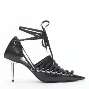 BALENCIAGA Corset black leather silver buckles laced pump EU36