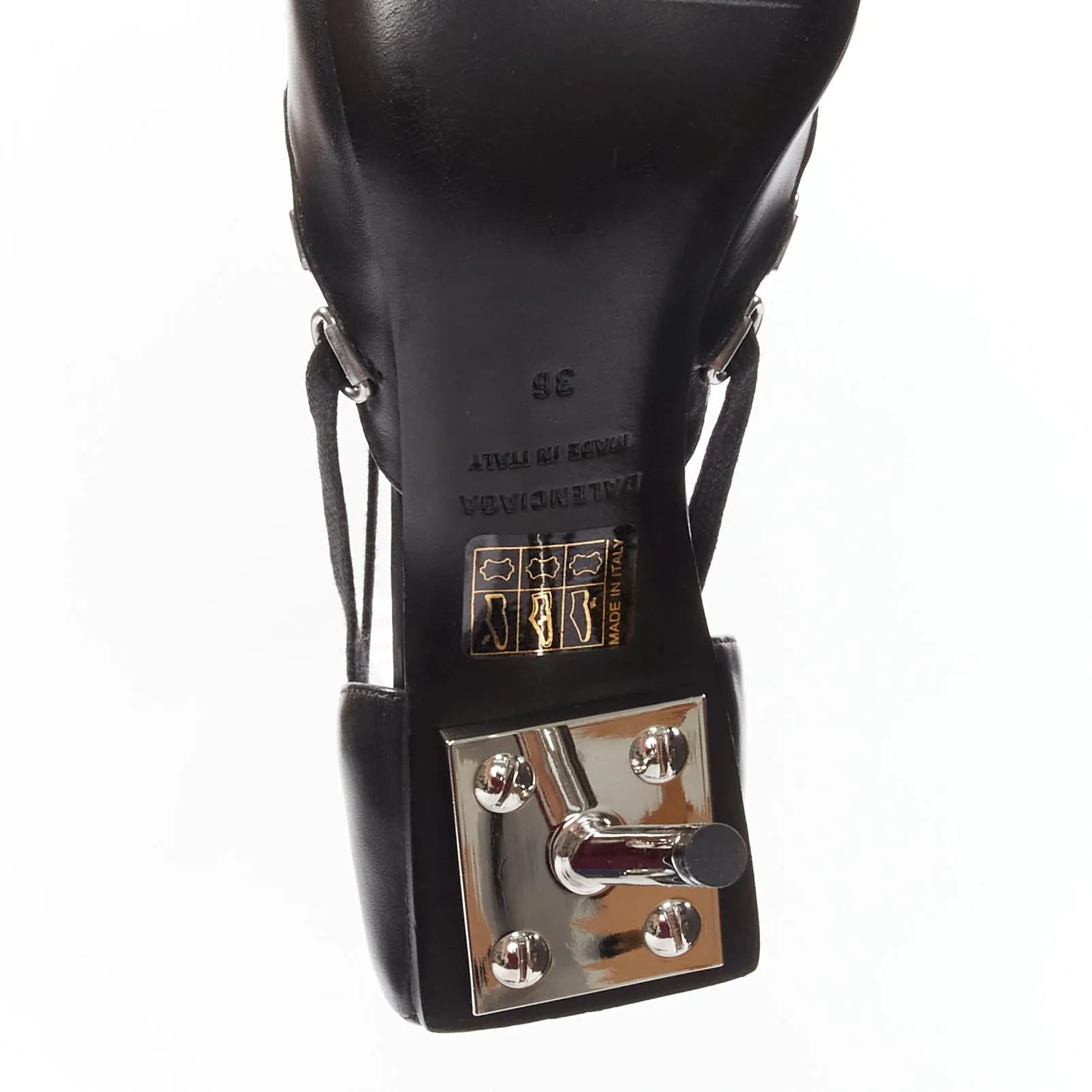 BALENCIAGA Corset black leather silver buckles laced pump EU36