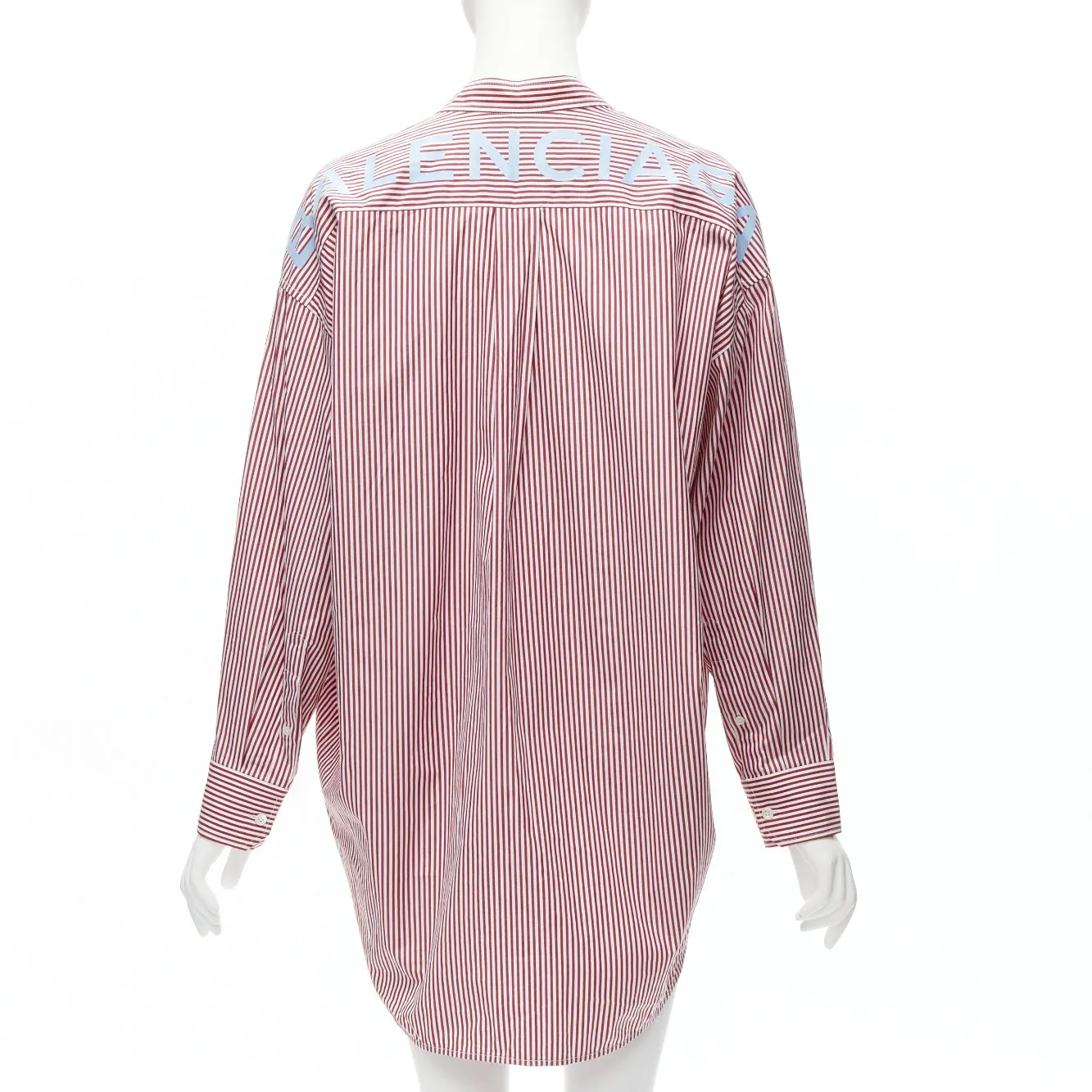 BALENCIAGA Demna 2017 red white stripe relaxed blue BB oversized shirt FR34 XS