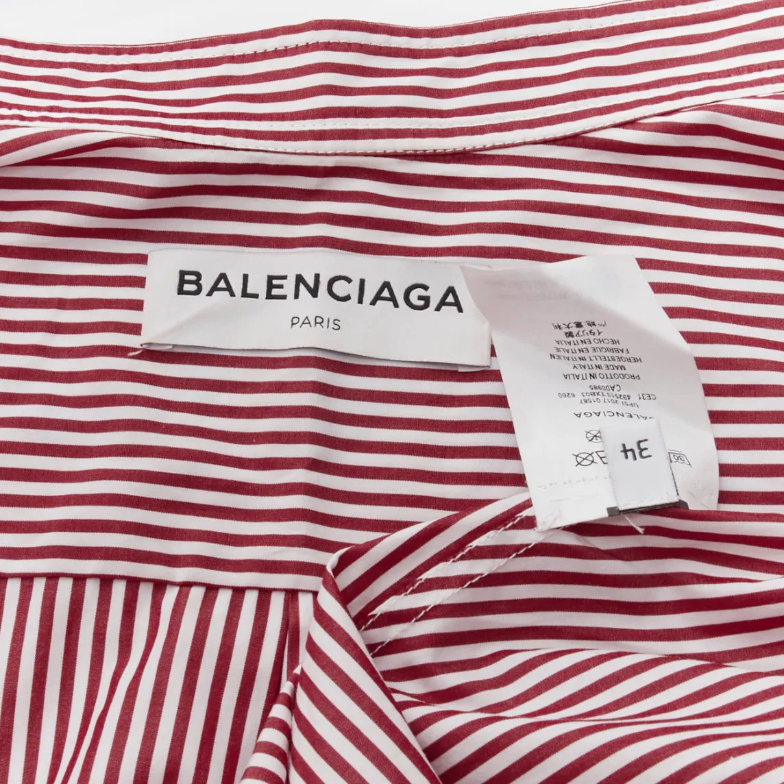BALENCIAGA Demna 2017 red white stripe relaxed blue BB oversized shirt FR34 XS