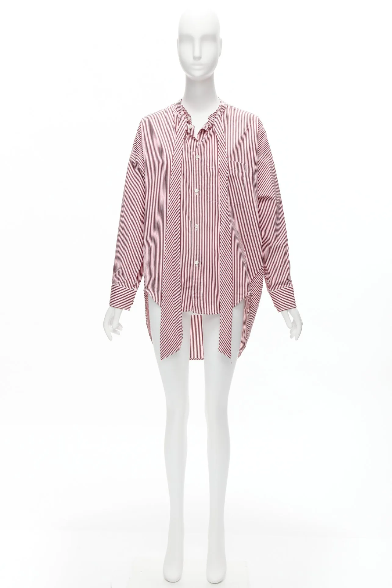 BALENCIAGA Demna 2017 red white stripe relaxed blue BB oversized shirt FR34 XS