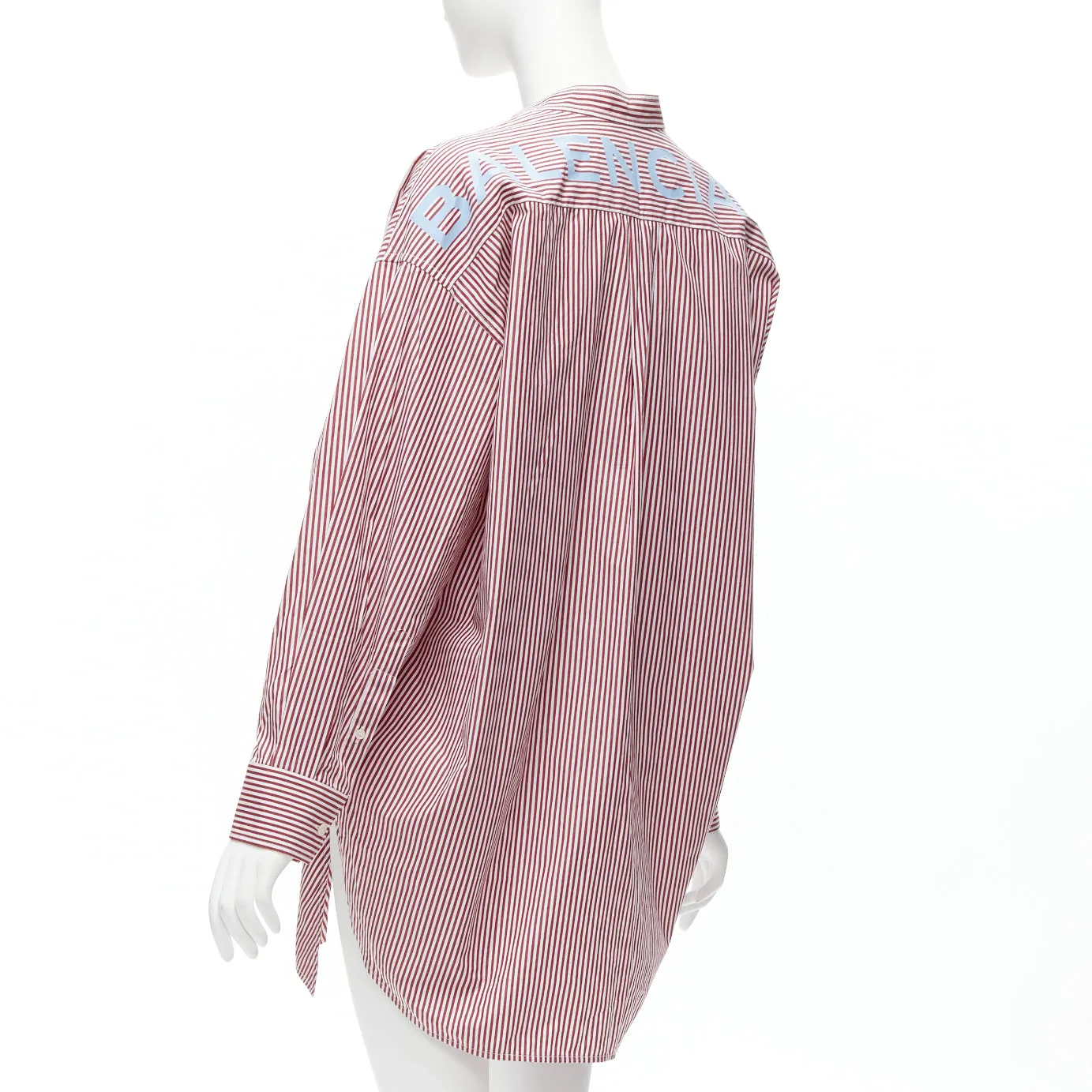 BALENCIAGA Demna 2017 red white stripe relaxed blue BB oversized shirt FR34 XS